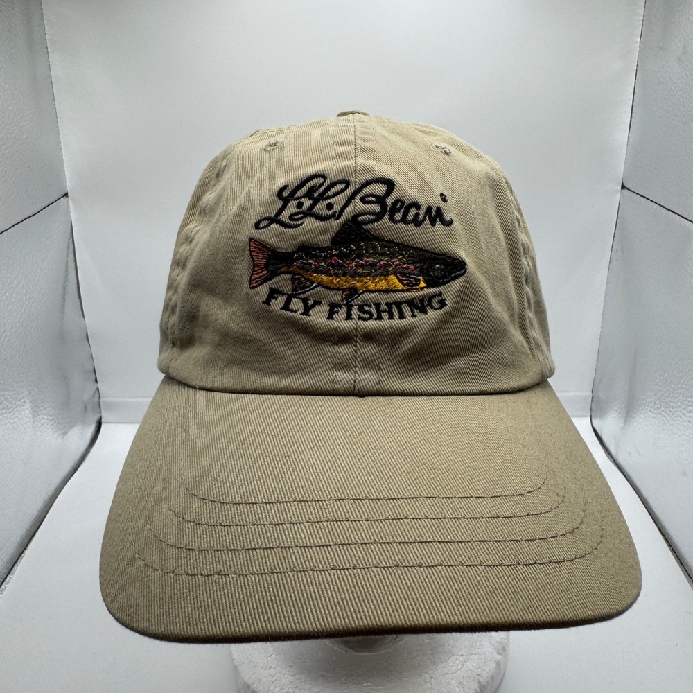 LL Bean Hat Fly Fishing Khaki Mens Trout Embroidered Imperial Cap Made in USA